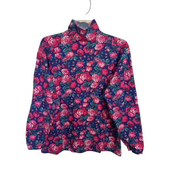 Vtg 80s Laura Ashley Floral Mock Neck Long Sleeve Top Size Medium/Large - Picture 1 of 6